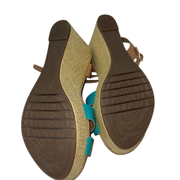 Clarks Artisan Women's Shoes Size 8.5M Turquoise/Brown Leather Wedge Platform - Picture 12 of 13